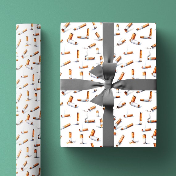 Funny Cigarette Wrapping Paper, Watercolor Print for Holiday Gifts,  Birthday Presents, Anniversaries or Any Other Occasion, Smoker Gift Wrap