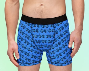 Men's Underwear: Blue Hanukkah Boxer Briefs with Dreidel Pattern for Jewish Holidays