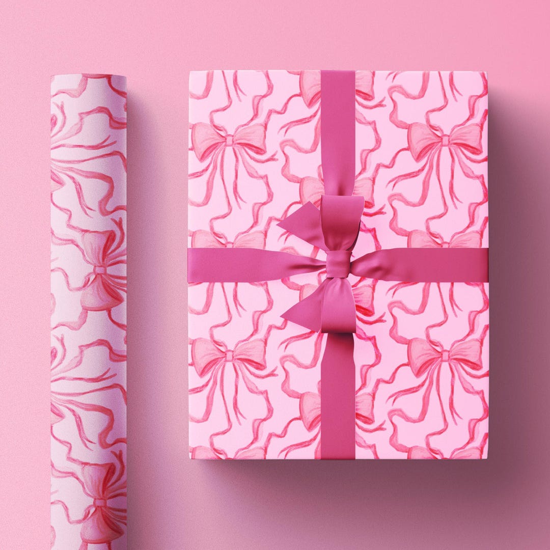 Pink Coquette Pink Bow Wrapping Paper, Vintage Inspired Gift Wrap With ...