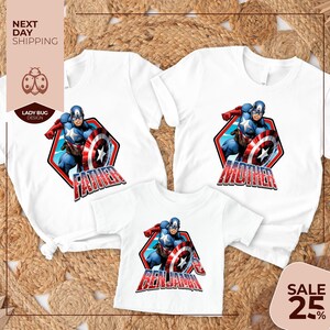 a couple of shirts with captain america on them
