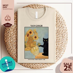 Van Gogh Cat Shirt | Van Gogh Irises Cat Tshirt | Black Cat tee | Funny Cat shirt | Ladies Shirts | Funny gift idea | Picture Shirt | Artist
