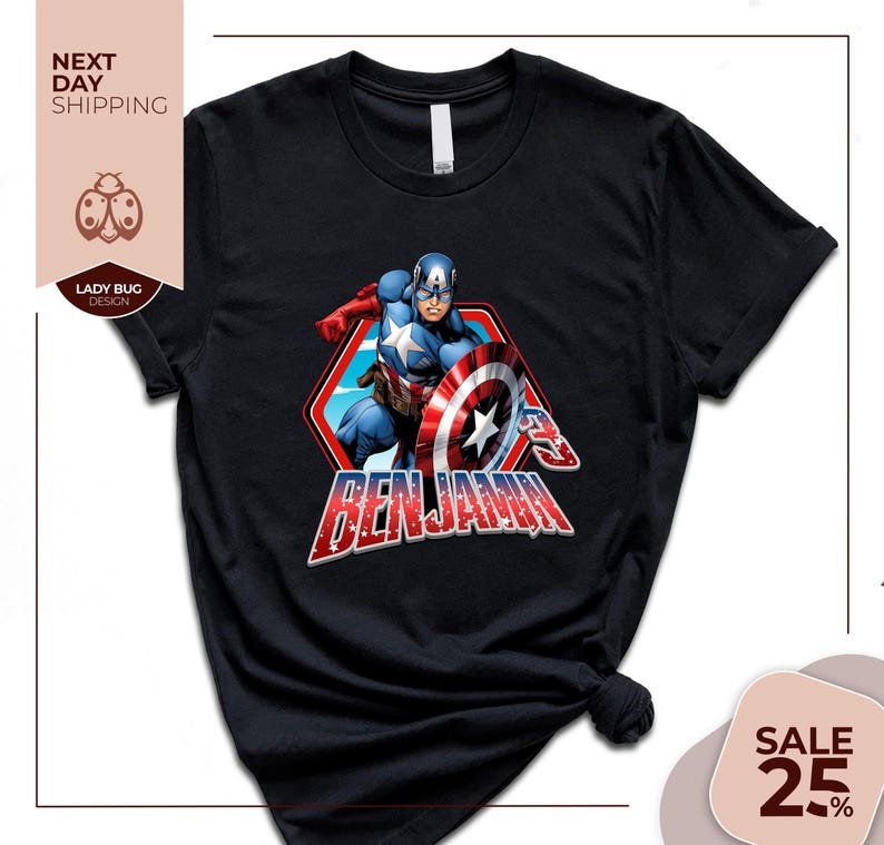 a black shirt with captain america on it
