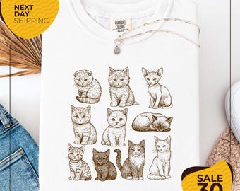 Comfort Colors® Cats 90s Vintage Tattoo Style Tshirt | Retro Kitten Shirt | Cat Lovers Gift | Cute Cat Shirts | Nature Unisex Adult Pet Tee