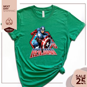 a green t - shirt with a picture of captain america on it