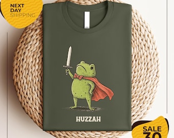 Huzzah Frog with Sword Medieval Frog Shirt | Funny Frog Shirt | Renaissance Faire Frog Cute Shirt | Whimsical Medieval | Frog Knight Shirt
