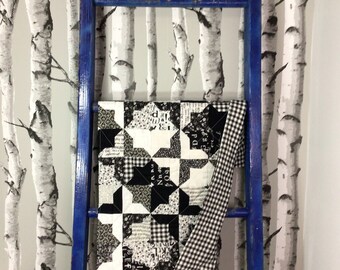 Baby Black and Quilt,Geometric Crib Quilt,Modern Wall Hanging,Toddler Daycare Nap,Changing Mat Diaper Bag, 19x32, Fiber Art Picture