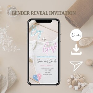 Editable Gender Reveal Invitation | Boy or Girl Party Evite | Instant Download | Minimalist Baby Shower Invite | Digital Template