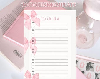 Pink Bow To-Do List Template | Aesthetic Printable Daily Planner | Cute Checklist Insert | Digital Task List | A4 Canva Template