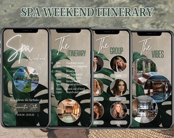 Animated Spa Weekend Invitation – Digital Birthday Itinerary, Girls Getaway Schedule, Trip Planner, Editable Canva Video Template
