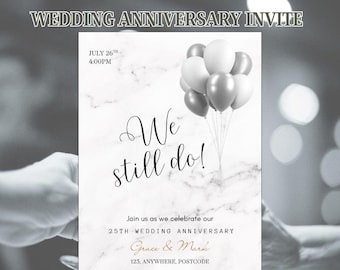 Invito per anniversario di matrimonio - Invito stampabile We Still Do Silver - Modello digitale modificabile per rinnovo dei voti o festa