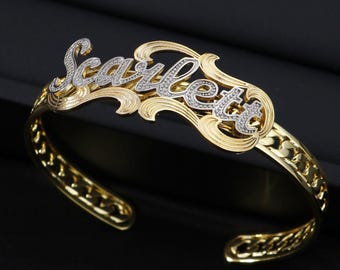 Brazalete con nombre personalizado, chapado en oro de 18 quilates