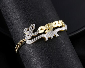 Benutzerdefinierte Name Armband, 18k Gold Typenschild, Andenken Schmuck