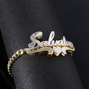 Name Bracelet, Gold Textured Bracelet, Double Nameplate Bracelet, Anniversary, Back to School Gift, Personalized Name Bracelet Gift