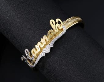 Personalisierte Double Layer Name Armband, 18K Vergoldetes Messing