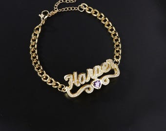 Bracciale con nome minimalista / Regalo di San Valentino inciso