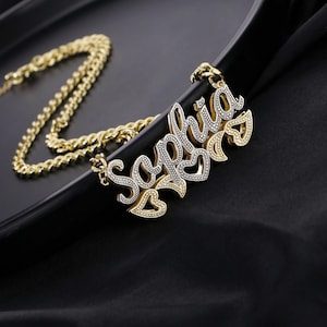 Custom Double Plated Necklace, Heart Nameplate Necklace, Bling Name Necklace, Handmade Name Plate Necklaces, Thanksgiving Gifts