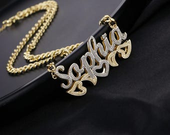 Custom Gold Plated Nameplate Necklace, Personalized Jewelry