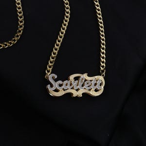 18k Gold Name Necklace, Dainty Name Necklace, Children&#39;s Name Plate Necklace, Personalized Necklace, Gift For Her, necklaces for Mom