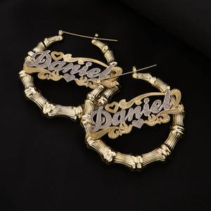 18k Gold Bamboo Custom name hoop earrings, Gold Name Earrings, Personalized Name Earrings, Personalized Hoops, Name Jewelry, Gifts For Her