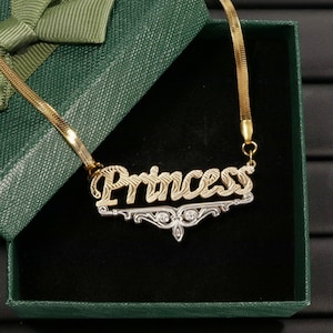 Custom Name Necklace, Double Plated Name Necklace, Nameplate Necklace with Snake Chain, Handmade Jewelry, Personalized Gift for Her