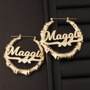 Customized Statement Bamboo Earrings, Name Hoop Earrings, Name Earrings, Personalized Earrings, Custom Jewelry, Gifts for her