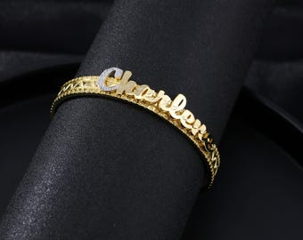 Gold Name Armband, personalisierte Double Layer Armreif