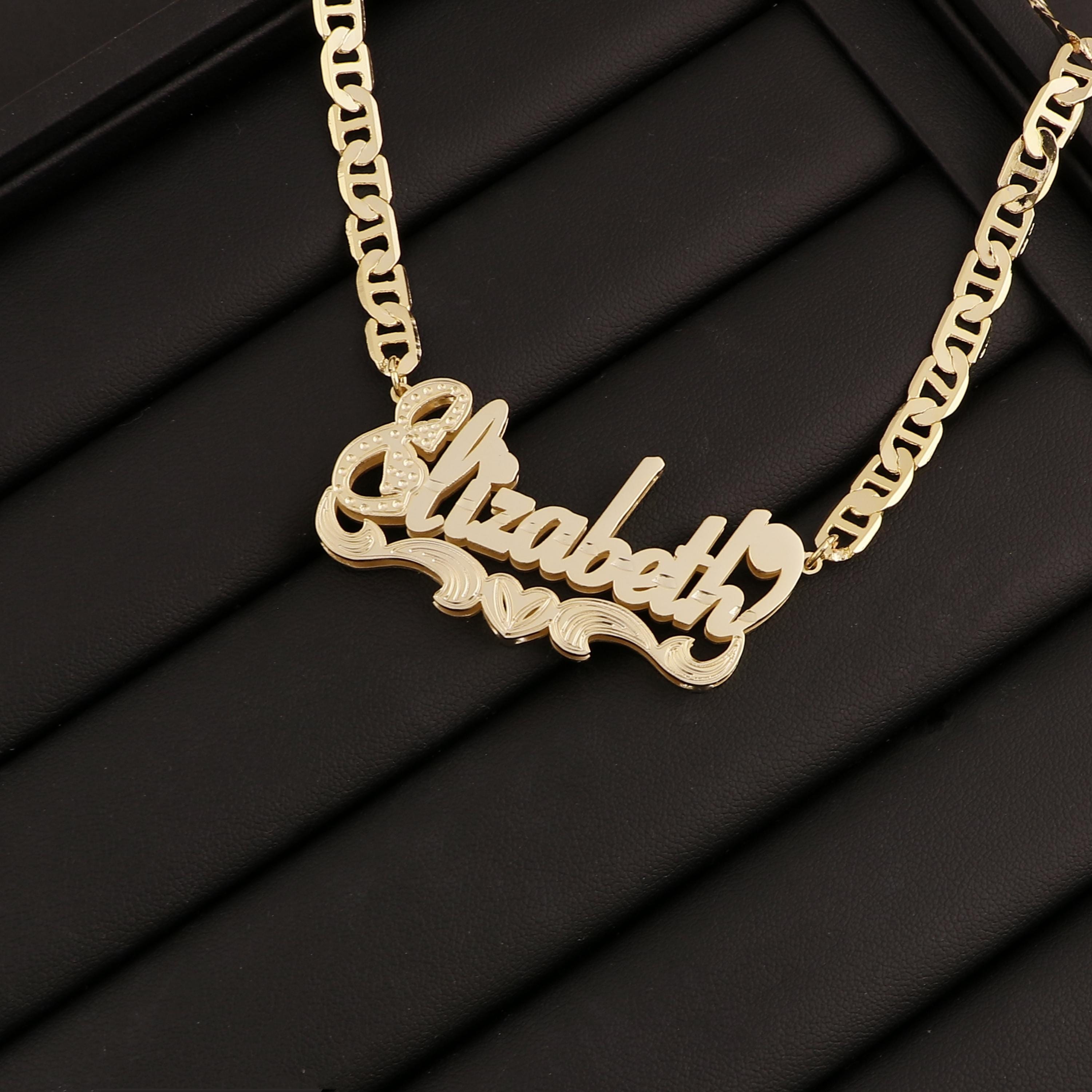Double Name Plate ,3D Name Necklace ,Gold Diamond Name Necklace, Double Plated Necklace, Personalized Necklace for Women, Gift for her