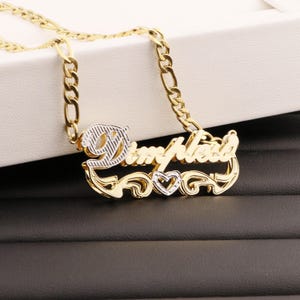 Collar de corona dorada, collar con nombre personalizado, joyería con dos nombres, collar de reina, collar sencillo, collar de cadena Figaro, regalo de Navidad