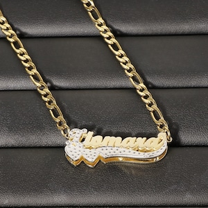Double Plate Diamond Necklace, Name Necklace, Custom Necklace, Bling Name Necklace, Personalized Necklace Gold, Personalized Gift