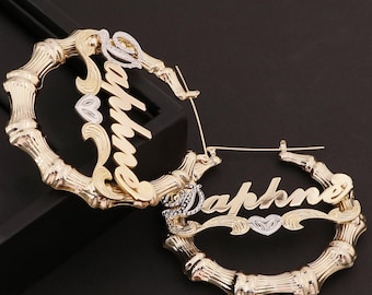 Namen Bambus Hoop Ohrringe, personalisierter Schmuck