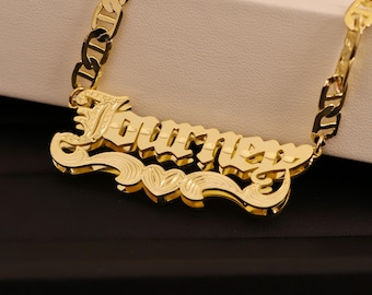 Double Plated Gothic Name Necklace: Personalized Two-tone Design