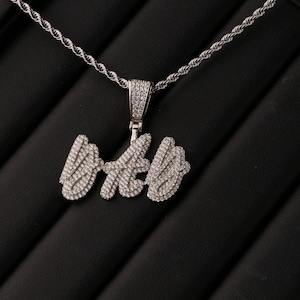 Colgante de nombre grande personalizado de cristal de hielo, colgante de letra pavé, collar con nombre personalizado, cadena personalizada, joyería de hip hop, regalo de cumpleaños personalizado