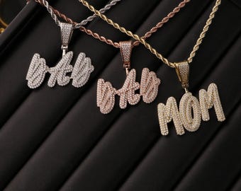 Personalized Iced-Out Hip Hop Name Pendant, Custom Letter Necklace