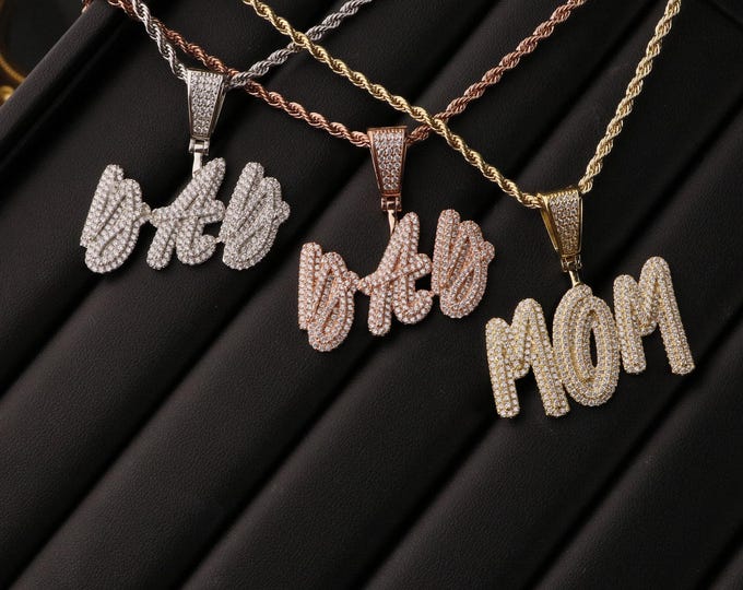 Personalized Iced-Out Hip Hop Name Pendant, Custom Letter Necklace