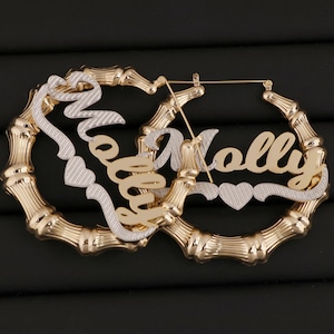 Custom Bamboo Earrings | Name Bamboo Earrings | Personalized Name Earring | Bamboo Hoop Earring | Customized Hoops | Mother&#39;s Day Gift