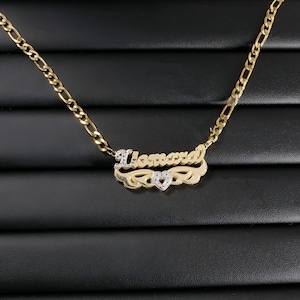 Custom Double Plate Diamond Necklace, Heart Nameplate Necklace, Personalized Jewelry, Personalized Gifts, Necklace with gold name plate