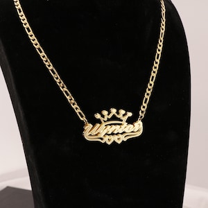 Collar con nombre de corona, collar con nombre personalizado, collar con doble letra de amor, collar con placa de oro, joyería sencilla, regalo con nombre personalizado