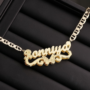 Collar de doble capa personalizado, collar con placa de identificación, joyería de oro, collar sencillo para mujer, collar con nombre, joyería personalizada, regalo para ella