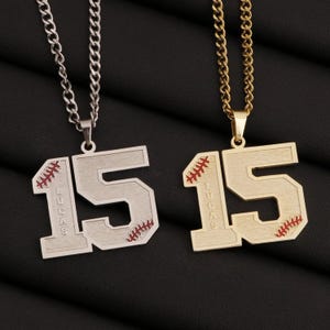 Custom Engraved Sport Number Necklace with Name, Baseball Lace Necklace, Personalized Lucky Pendant, Softball and Sports Team Number