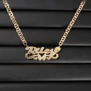 Custom Double Plate Necklace, Heart Nameplate Necklace, Bling Name Necklace, Personalized Jewelry, Gold Name Necklace, Personalized Gifts