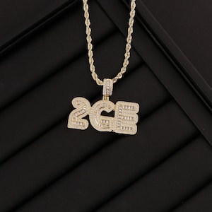 Custom Number Necklace, Ice Crystal Custom Necklace, Large Name Necklace, Hip Hop Necklace, Square Diamond Pendant, Birthday Gift for Men