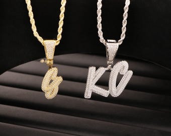 Custom Iced Out Letter Pendant, Hip Hop Name Necklace, Personalized Jewelry