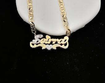 Double Name Plate ,3D Name Necklace ,Gold Diamond Name Necklace, Double Plated Necklace, Personalized Necklace for Women