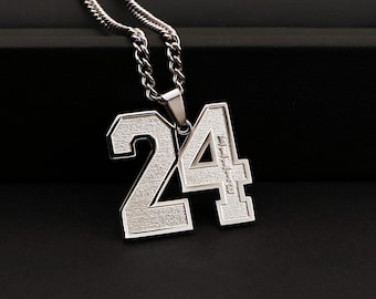 Custom Engraved Number Necklace with Chain, Personalized Sport Number Pendant with Any Name, Sport Team Player Number Necklace