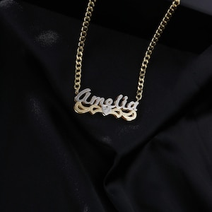 Custom Double Name Necklace, Handmade Name Plate Necklaces, Bling Name Necklace, Women Name Necklace, Personalized Gifts, Necklaces for Wife
