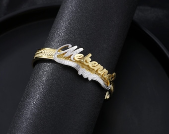 Pulsera personalizada de doble capa con nombre, chapada en oro de 18 quilates