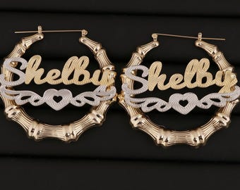 Namen Bambus Hoop Ohrringe, personalisierte Schmuck Geschenk