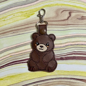 Chibi Bear ITH in the hoop Snap Tab Key Fob 4x4 Hoop Machine Embroidery Pattern