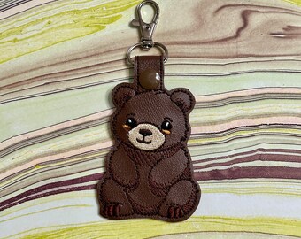 Embroidered Brown Bear Faux Leather Keychain: Snap Tab Key Fob - Etsy