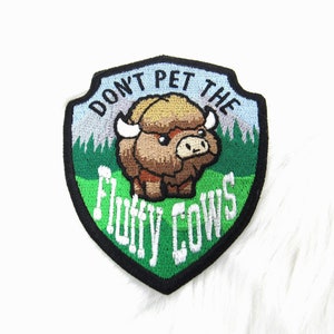 Don&#39;t Pet the Fluffy Cows ITH in the hoop Patch 4x4 Hoop Machine Embroidery Pattern